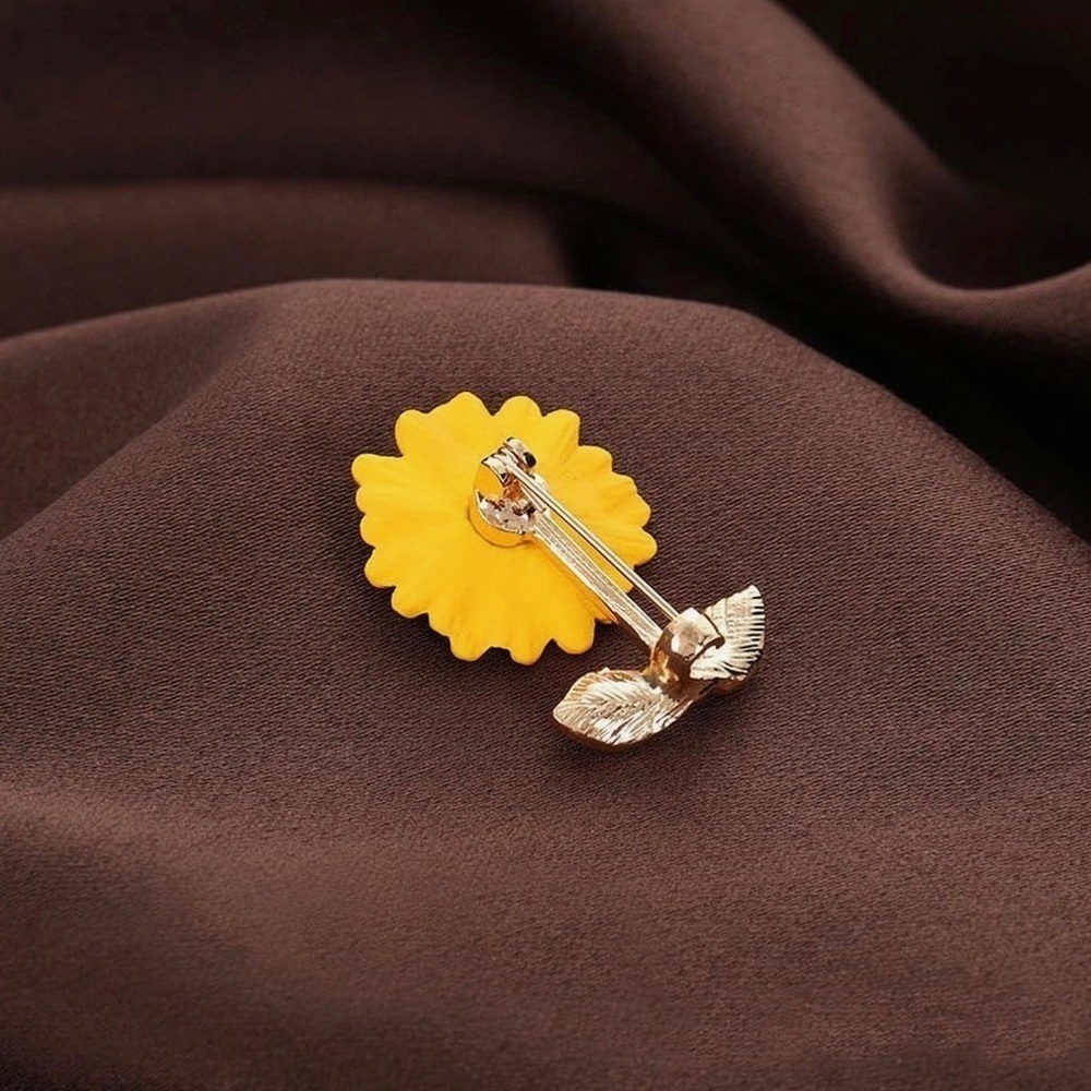 Sunflower Enamel + Rhinestone Fashion Brooch Pin, Yellow, Gold, White - Picture 7 of 17